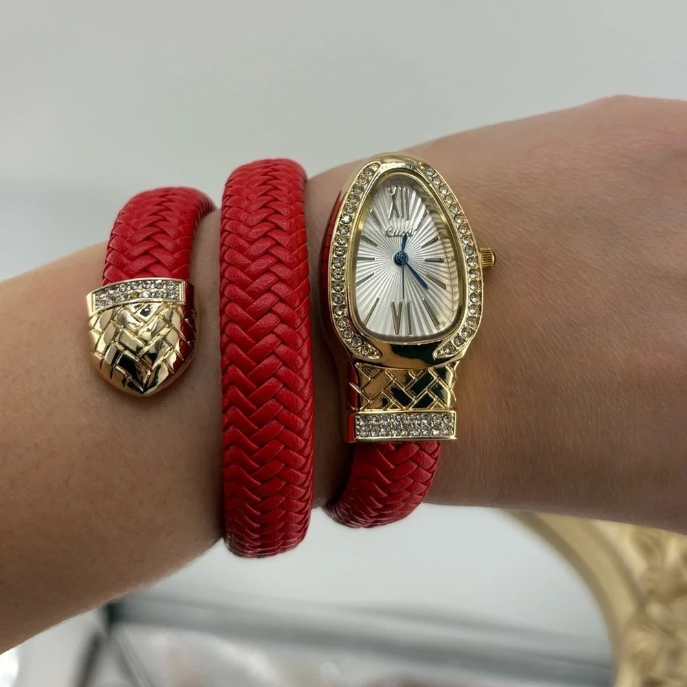 Elegant Serpenti Wrap Bracelet Watch – Red & Gold Tone ✨ - Picture 11 of 14